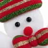Christmas snowman decoration: white background, red, green and gold striped hat, black eyes, red nose and white arms Application Scenario